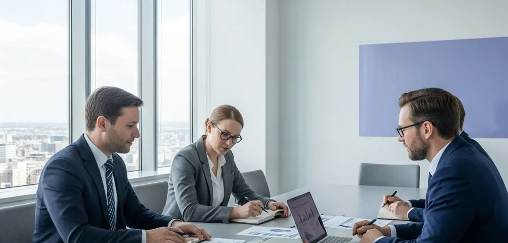 Public sector staff talking around a meeting table.