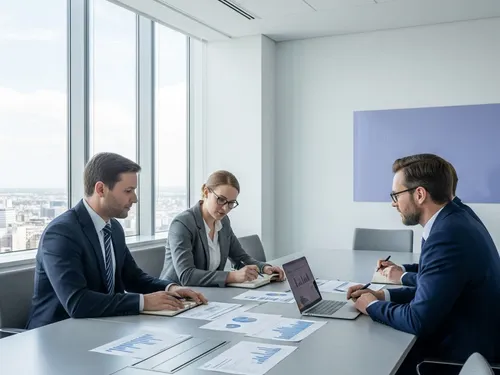 Public sector staff talking around a meeting table.