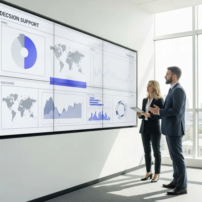 A dashboard display showing decision support charts.