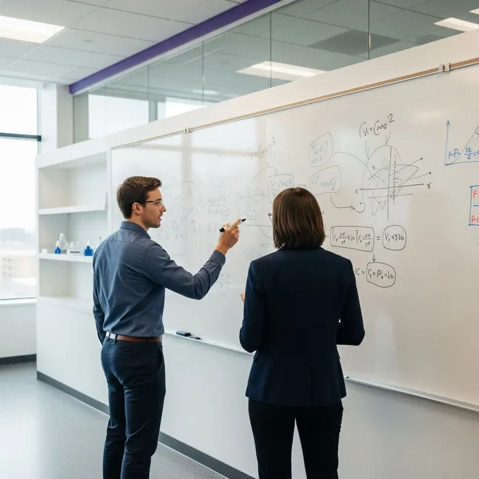 Researchers working through diagrams during a funded discovery project.